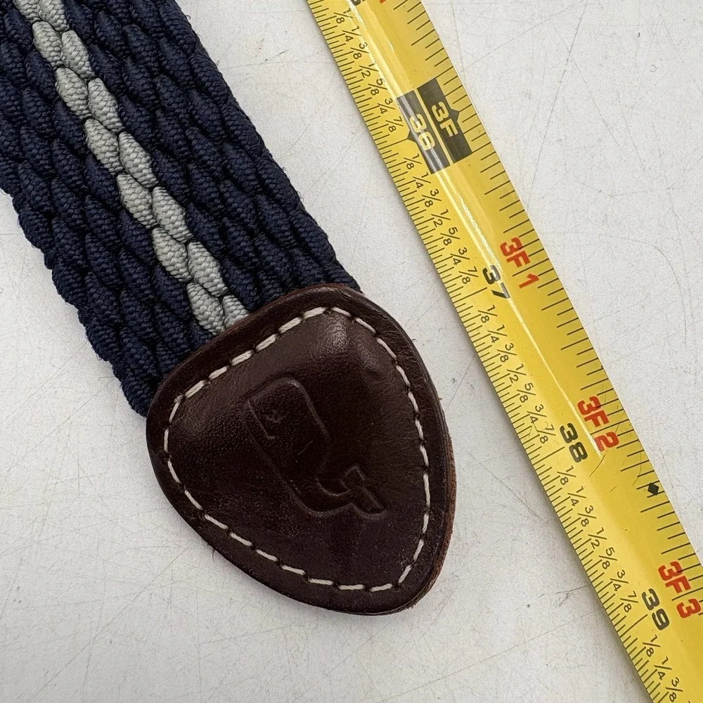 Vineyard Vines Stretch Braided Belt Size 32 Blue Gray Leather Casual Preppy